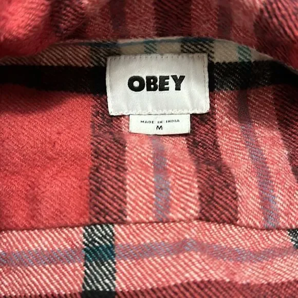 Obey Plaid Thick Flannel Stephan Shirt Jacket Long Sleeve Button Down Medium - Picture 4 of 9